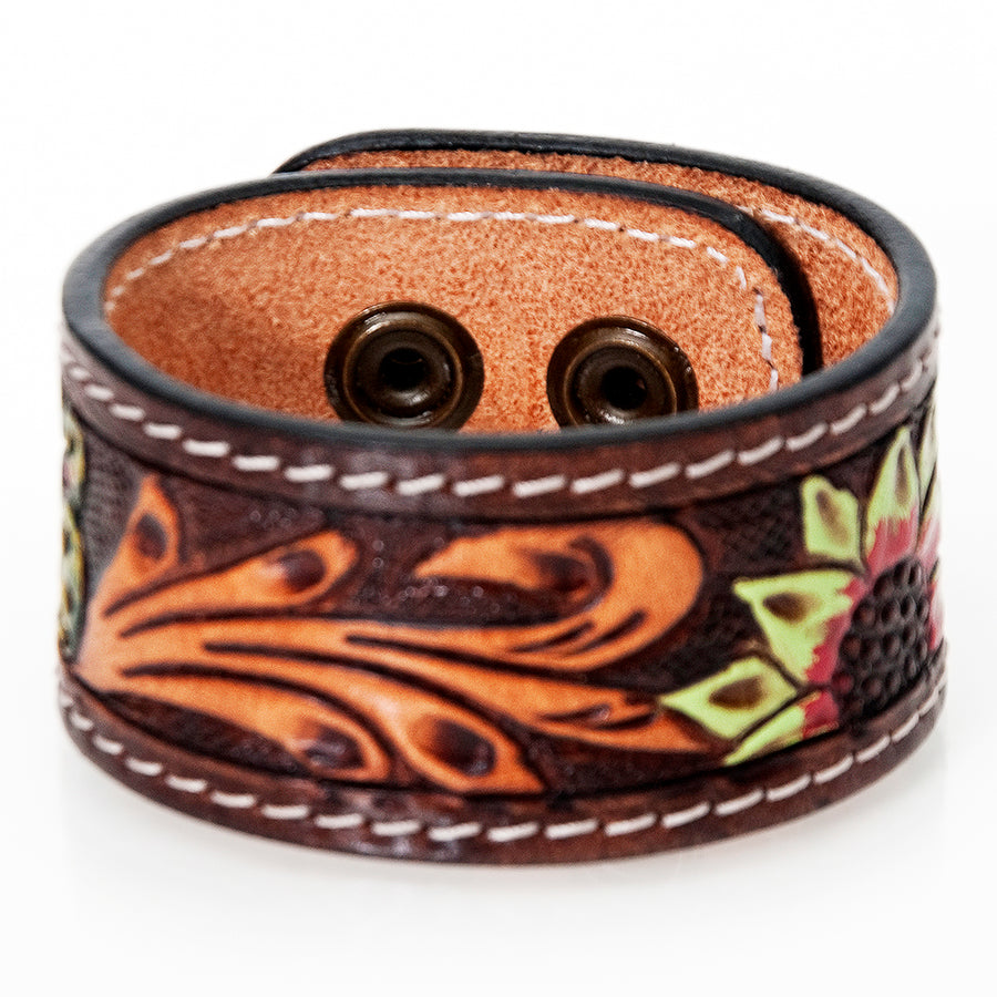 American Darling ADBRF186 Hand tooled carved Genuine Leather Bracelet by Hilason – Cowboy and equestrian accessories