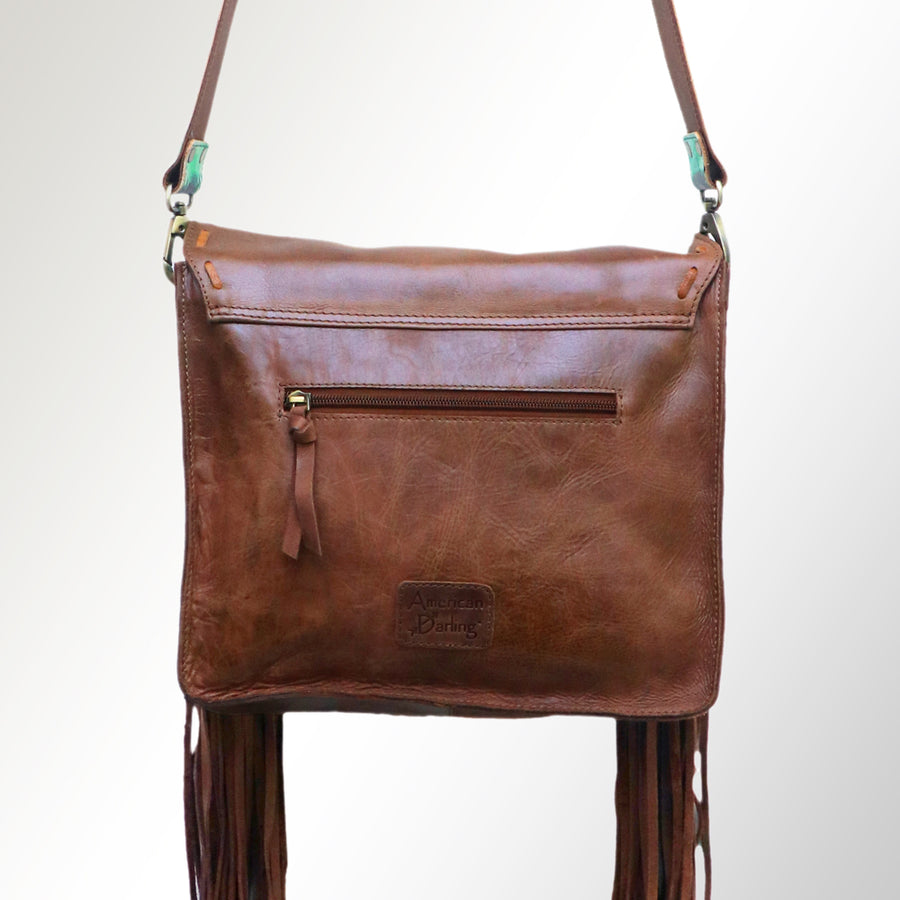 American Darling Cross body Bag Hand Tooled Floral Leather Fringed Western Purse 12in x 12in