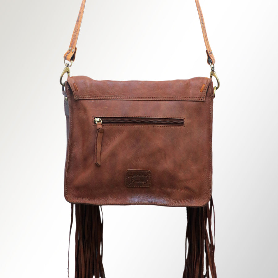 American Darling Cross body Bag Hand Tooled Floral Leather Fringed Western Purse 12in x 12in