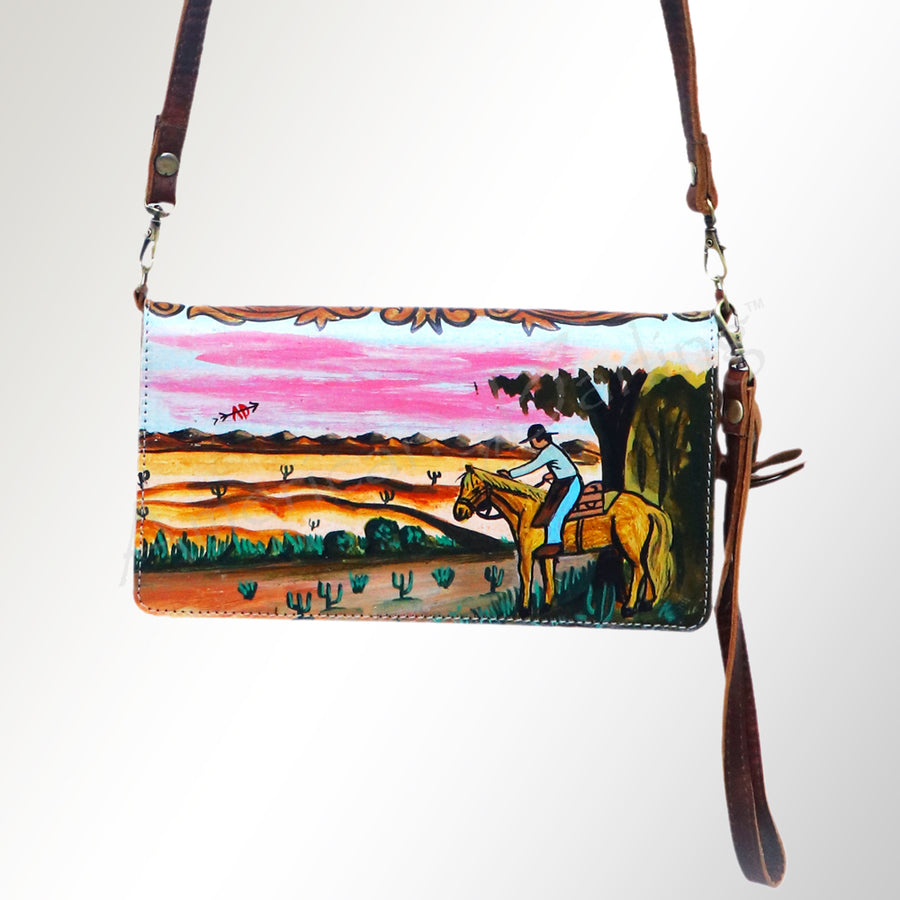 American Darling Organiser Bag, Hand Painted Western Leather, Vegetable Tanned Full Grain, 4in (H) X 8in (W) X 1.5in (D)