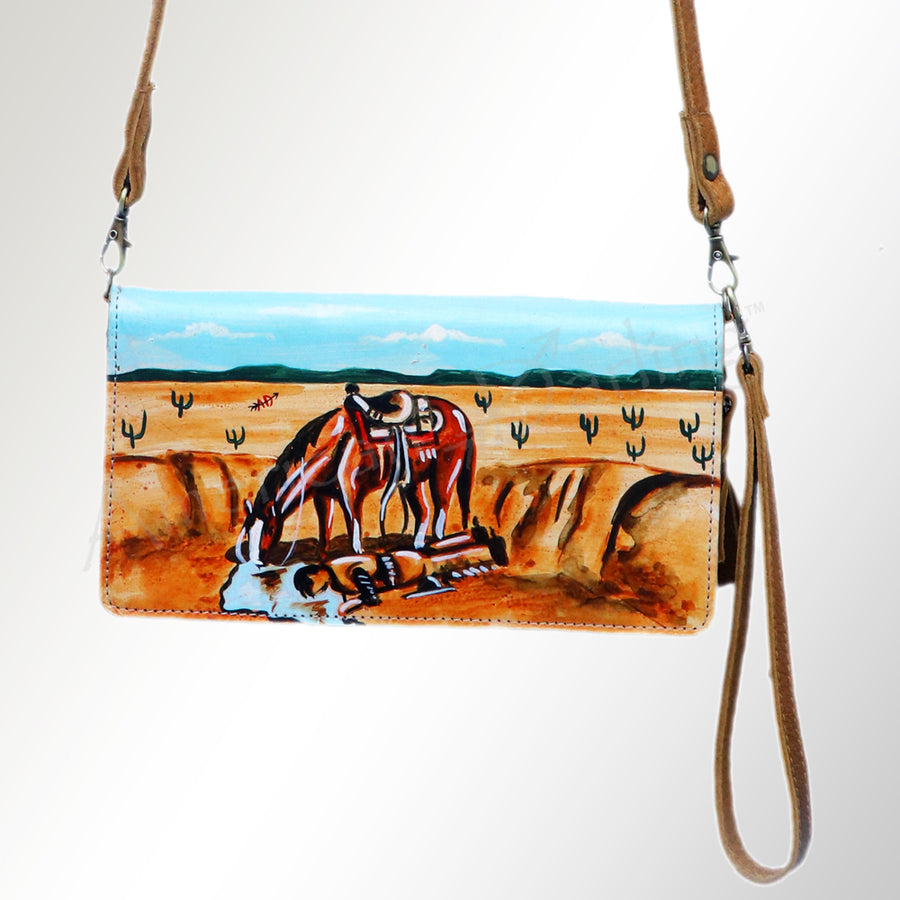 American Darling Organiser Bag, Hand Painted Western Leather, Vegetable Tanned Full Grain, 4in (H) X 8in (W) X 1.5in (D)