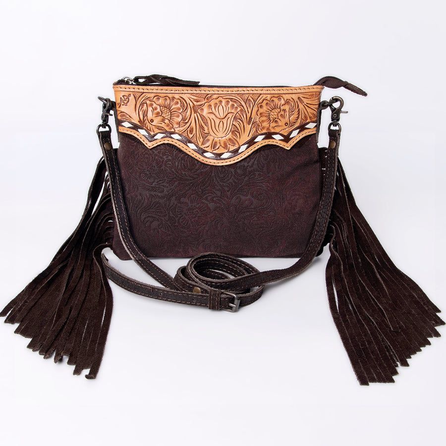 American Darling Western Small Crossbody Bag – Genuine Hair-On Cowhide Leather with Fringes, Adjustable Strap, Handcrafted in Texas