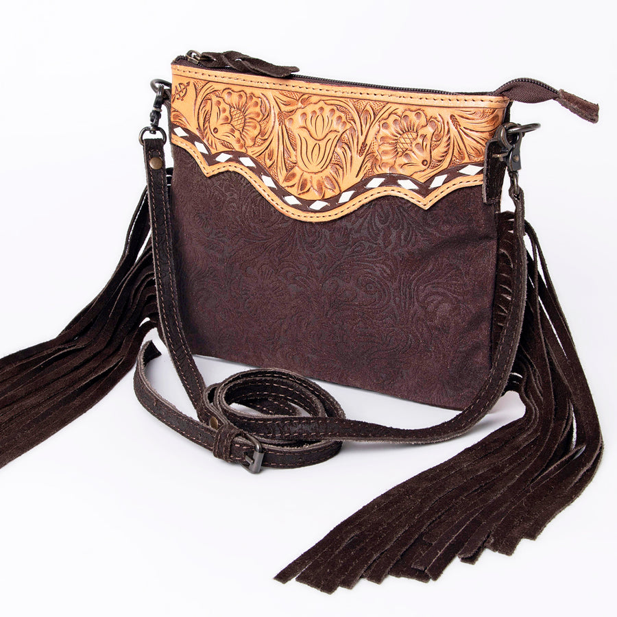 American Darling Hand-Tooled and Floral Embossed Leather Western Crossbody Bag - Uhorse