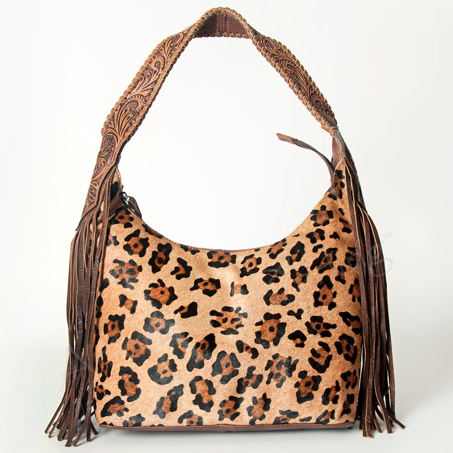 American Darling Hobo Bag for Women, Hand Tooled Floral Leather & Hair-On Cowhide Western Purse with Fringes & YKK Zipper