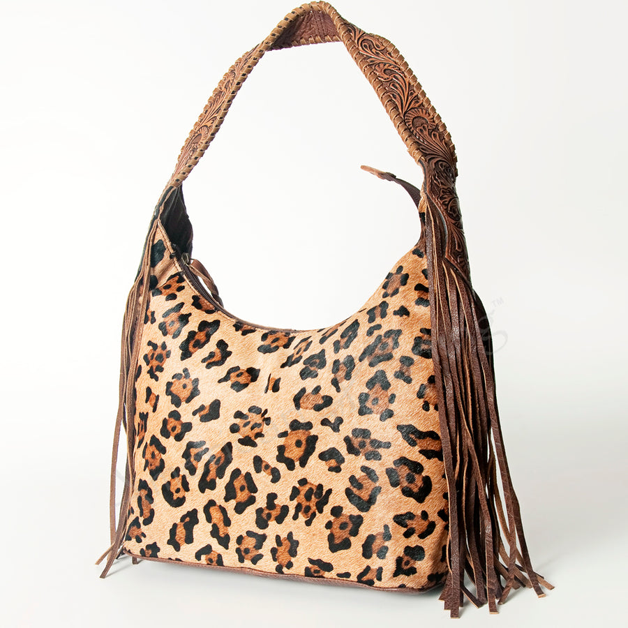 American Darling Western Leather Hobo Bag - Hand Tooled Cowhide and Fringe Purse - Uhorse