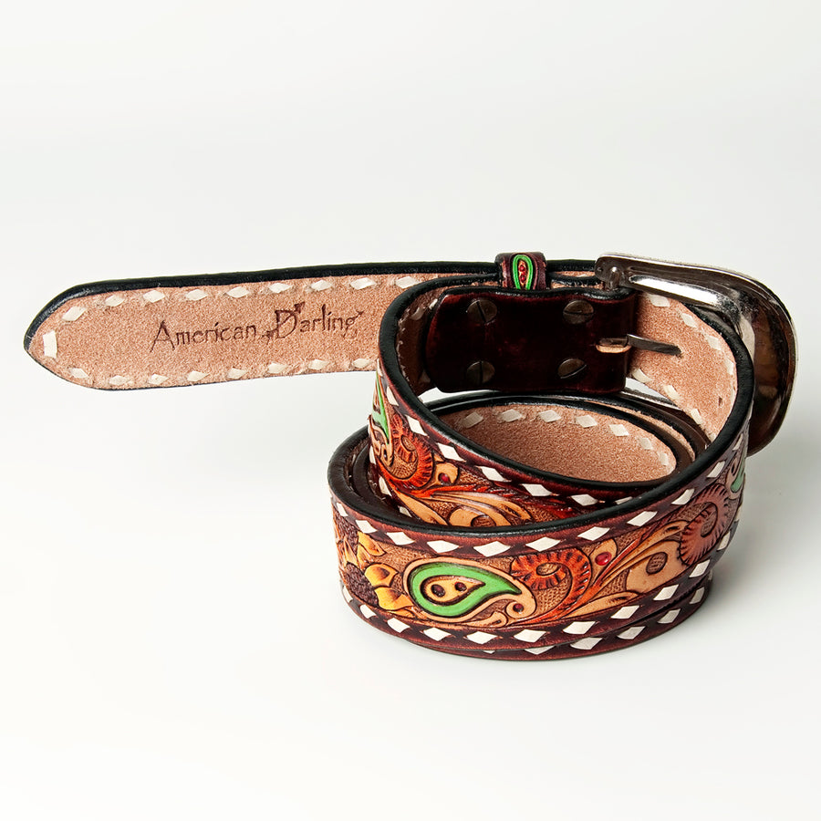 American Darling Beautifully Hand Tooled Tan Genuine Leather Belt Men and Women Western with Removable Buckle