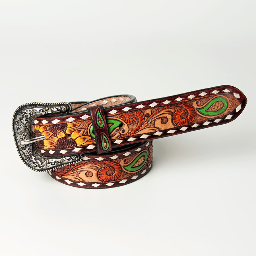 Beautifully Hand Tooled Hand Painted Genuine American Leather Belt Men and Women Bling - Uhorse