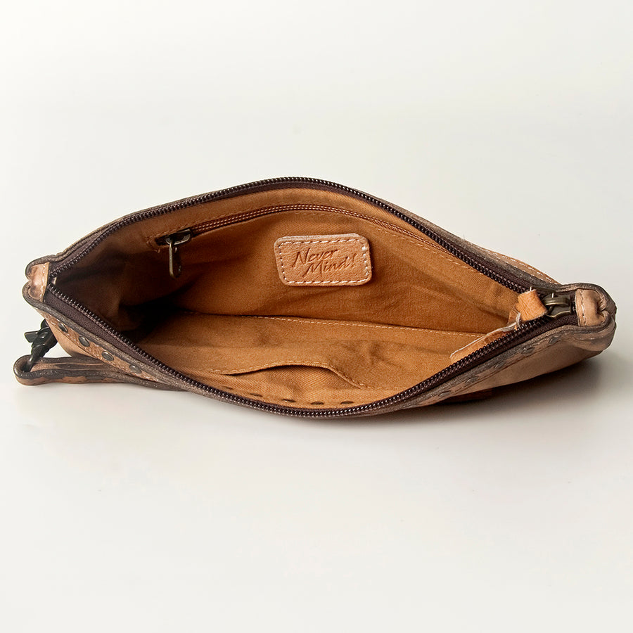 Never Mind Nmbg101D Wristlet Vintage Handmade Genuine Cowhide Leather Women Bag Western Handbag Purse