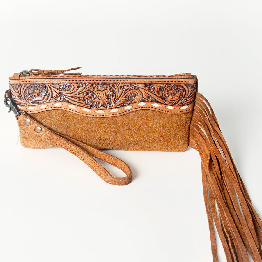 American Darling Hand Tooled Leather WristletBag - Uhorse