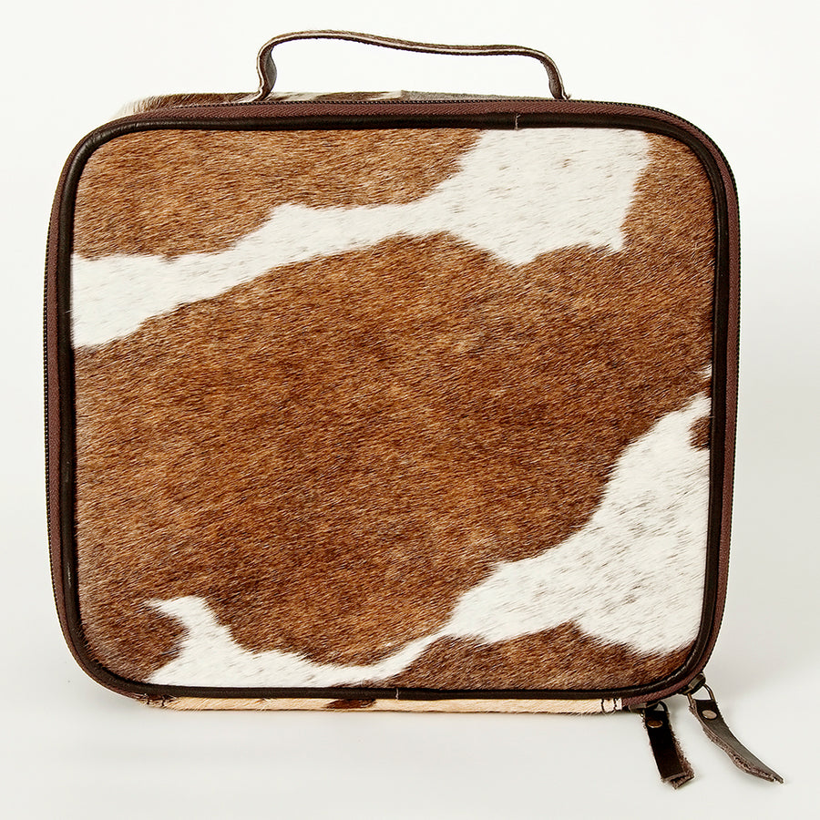 American Darling Genuine Leather Jewelry Case for Women Hair-On Cowhide Travel Organizer Box with YKK Zipper