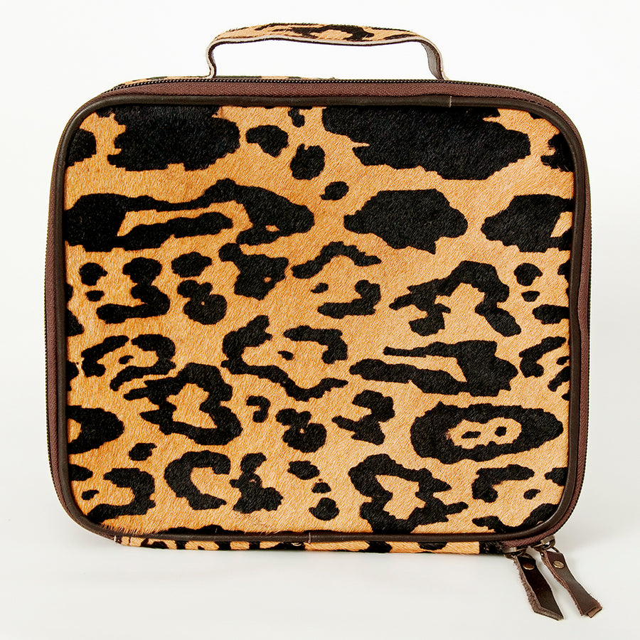 American Darling Genuine Leather Jewelry Case for Women Hair-On Cowhide Travel Organizer Box with YKK Zipper
