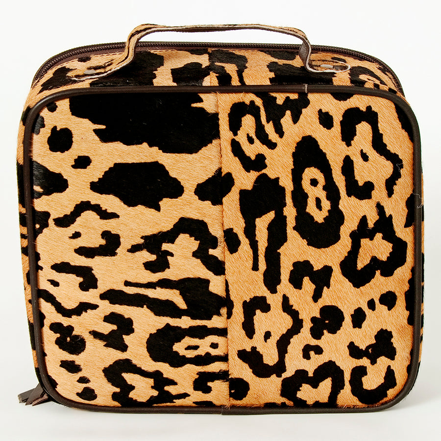 American Darling Genuine Leather Jewelry Case for Women Hair-On Cowhide Travel Organizer Box with YKK Zipper