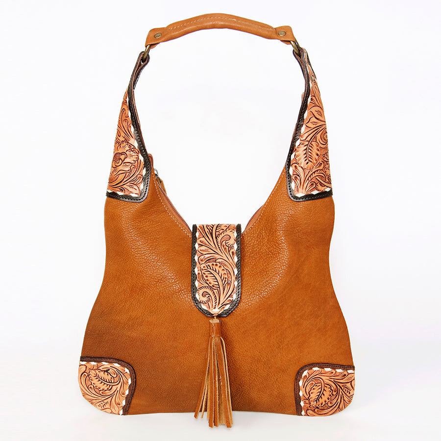 American Darling Women's Hobo Bag Hand Tooled Floral Carved Genuine Leather Buck Stitched Vegetable-Tanned YKK Zipper