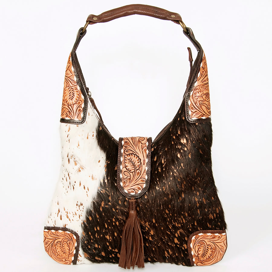 American Darling Women's Hobo Bag Hand Tooled Floral Carved Genuine Leather Buck Stitched Vegetable-Tanned YKK Zipper
