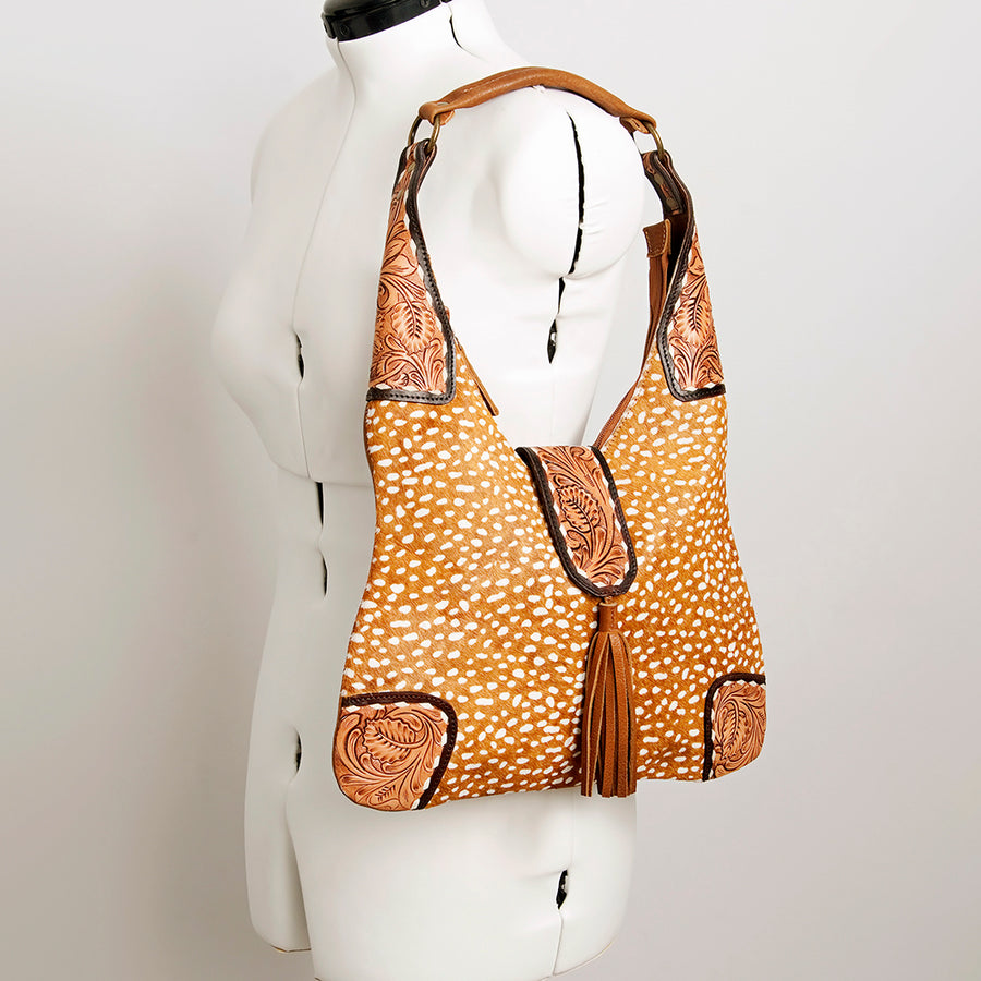 American Darling Women's Hobo Bag Hand Tooled Floral Carved Genuine Leather Buck Stitched Vegetable-Tanned YKK Zipper