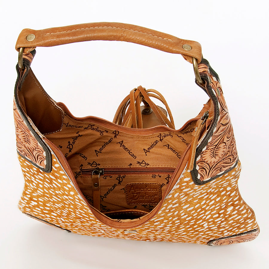 American Darling Women's Hobo Bag Hand Tooled Floral Carved Genuine Leather Buck Stitched Vegetable-Tanned YKK Zipper