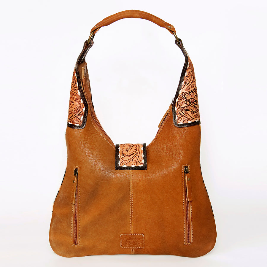American Darling Women's Hobo Bag Hand Tooled Floral Carved Genuine Leather Buck Stitched Vegetable-Tanned YKK Zipper