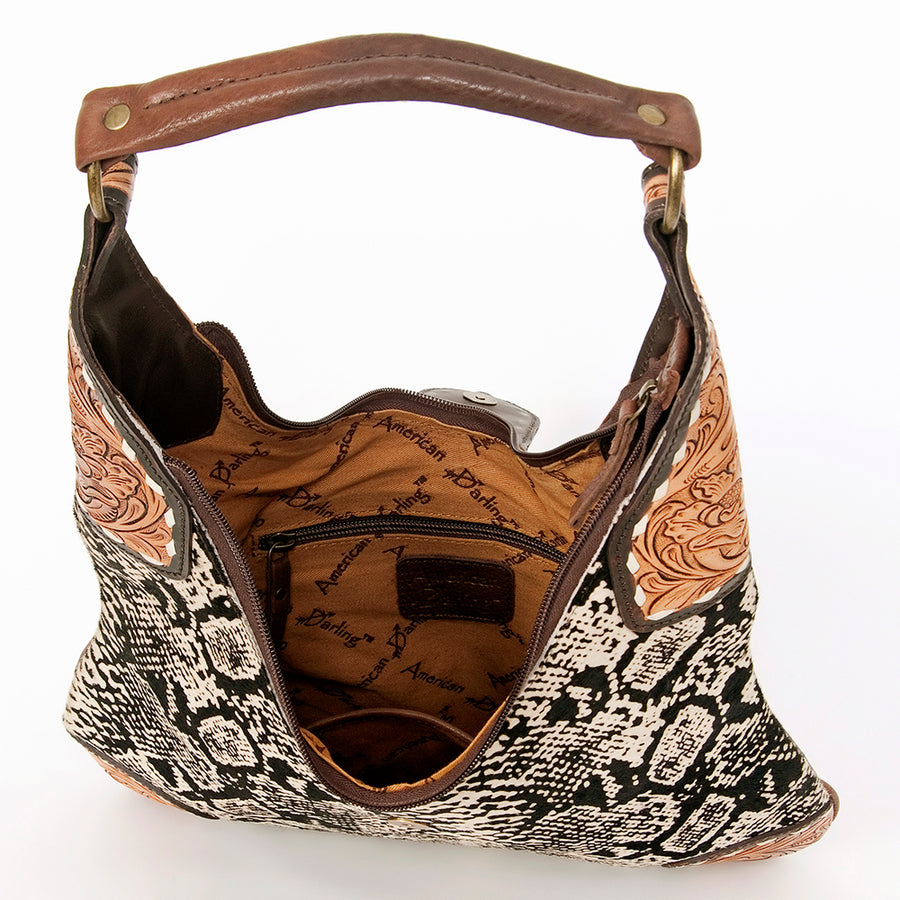 American Darling Women's Hobo Bag Hand Tooled Floral Carved Genuine Leather Buck Stitched Vegetable-Tanned YKK Zipper