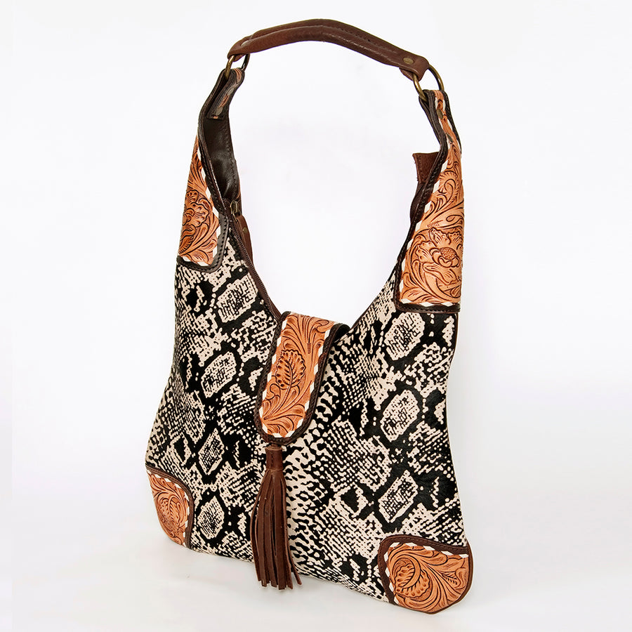 American Darling Hair-on Cowhide Hobo Bag Hand Tooled Genuine Leather - Uhorse