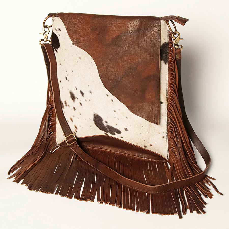 American Darling Hair-On Cowhide Messenger Bag Genuine Leather Fringes - Uhorse