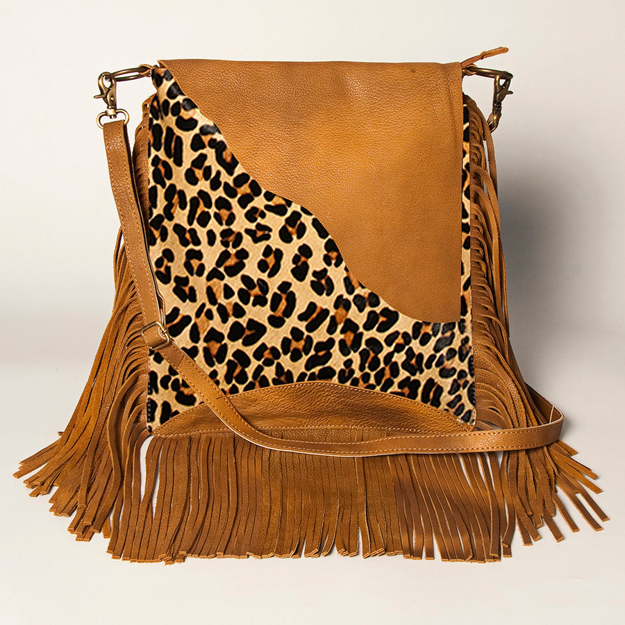 American Darling Women's Messenger Bag Hair-On Cowhide Fringes Eco-Friendly Vegetable-Tanned Genuine Leather YKK Zipper
