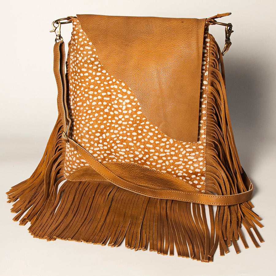 American Darling Hair-On Cowhide Messenger Bag Genuine Leather Fringes - Uhorse