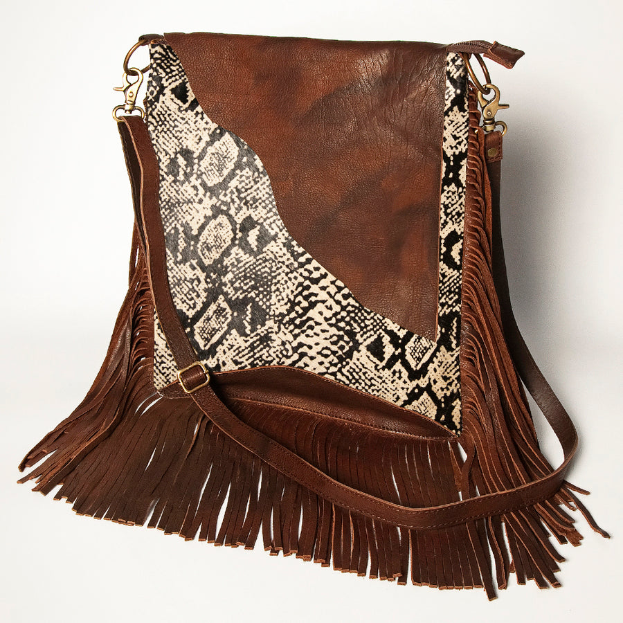 American Darling Hair-On Cowhide Messenger Bag Genuine Leather Fringes - Uhorse