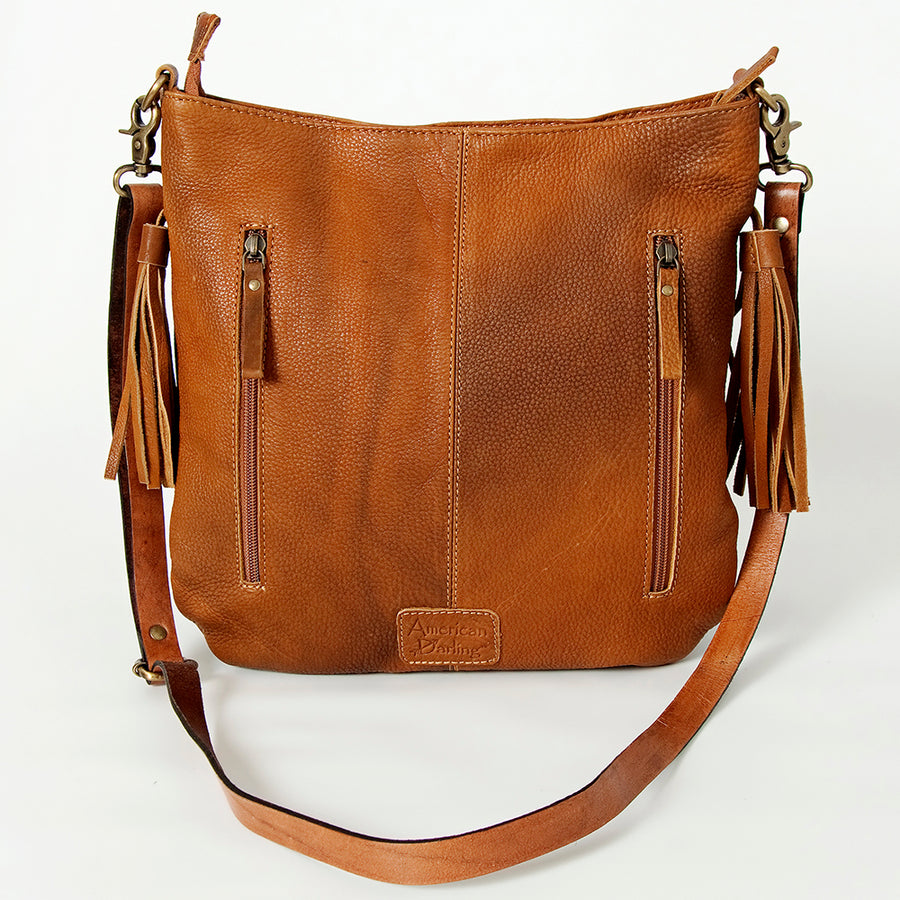 American Darling Women's Large Cross body Bag Hand Tooled Floral Carved Fringes Braided Genuine Leather YKK Zipper