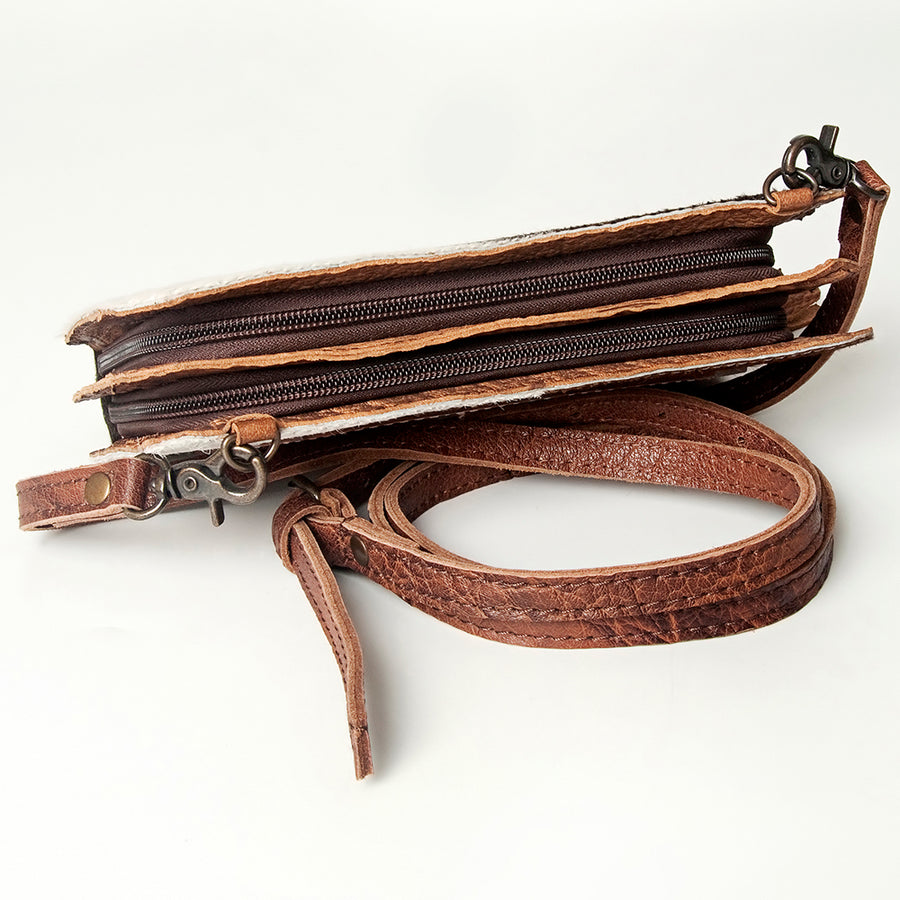 American Darling Small Cross body Bag, Hand Tooled Floral Leather & Hair-On Cowhide, Genuine Full Grain Western Purse