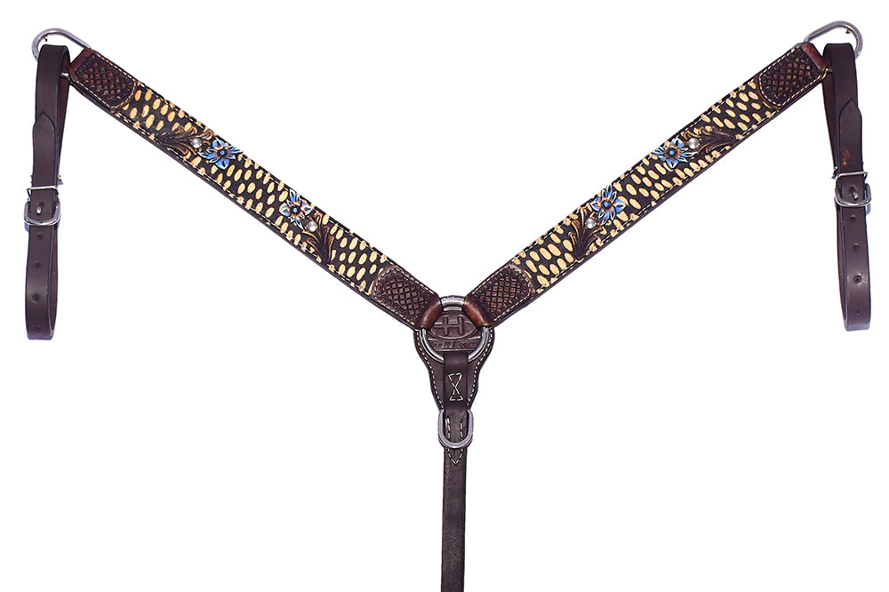 Bar H Equine Premium Hand Tooled Leather Breast Collar Stainless Steel Hardware Brown
