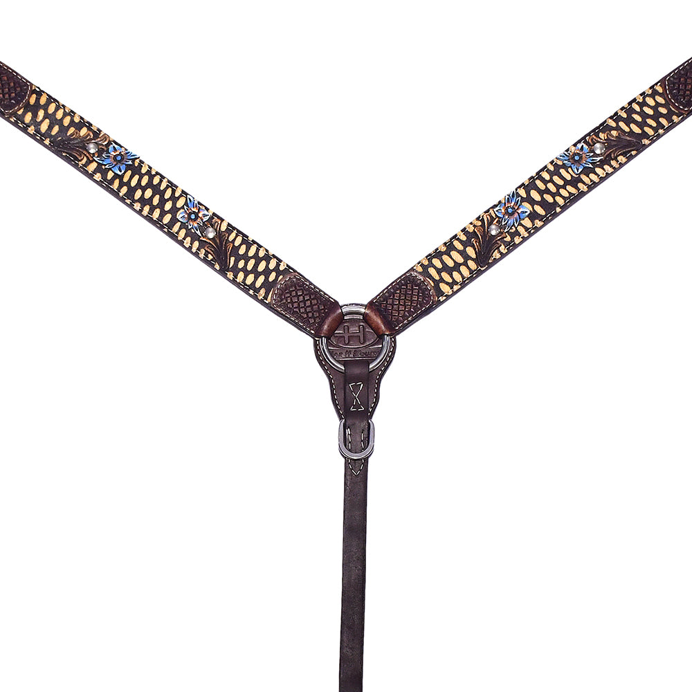 Bar H Equine Premium Hand Tooled Leather Breast Collar Stainless Steel Hardware Brown