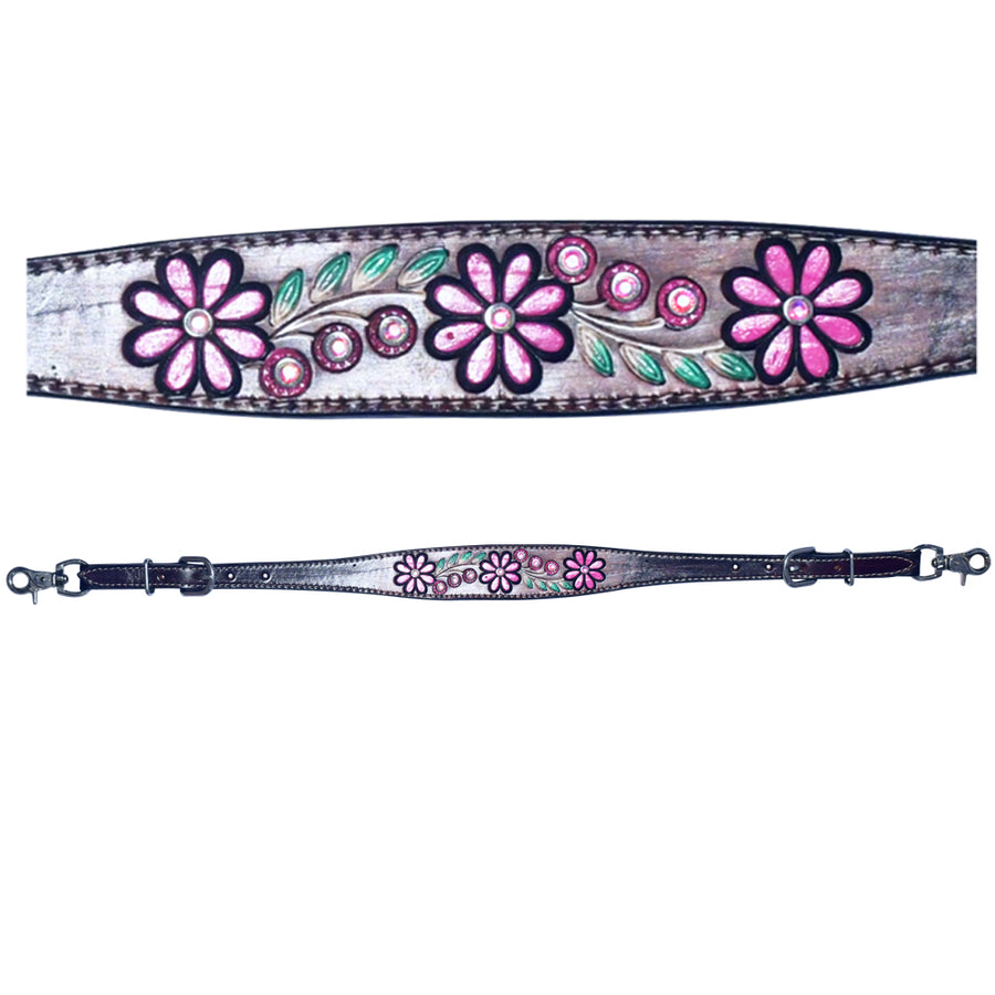 Bar H Equine Horse Leather Floral Hand Painted Wither Strap Brown - Uhorse
