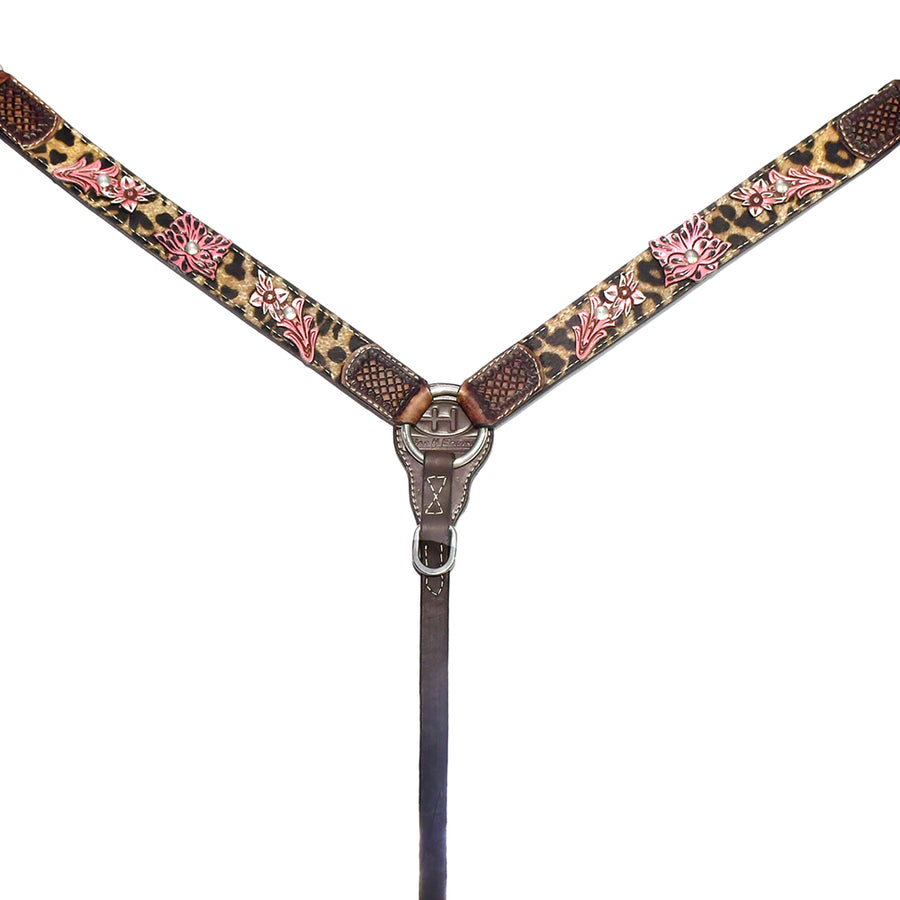 Brown leather breast collar with floral tooling - Uhorse