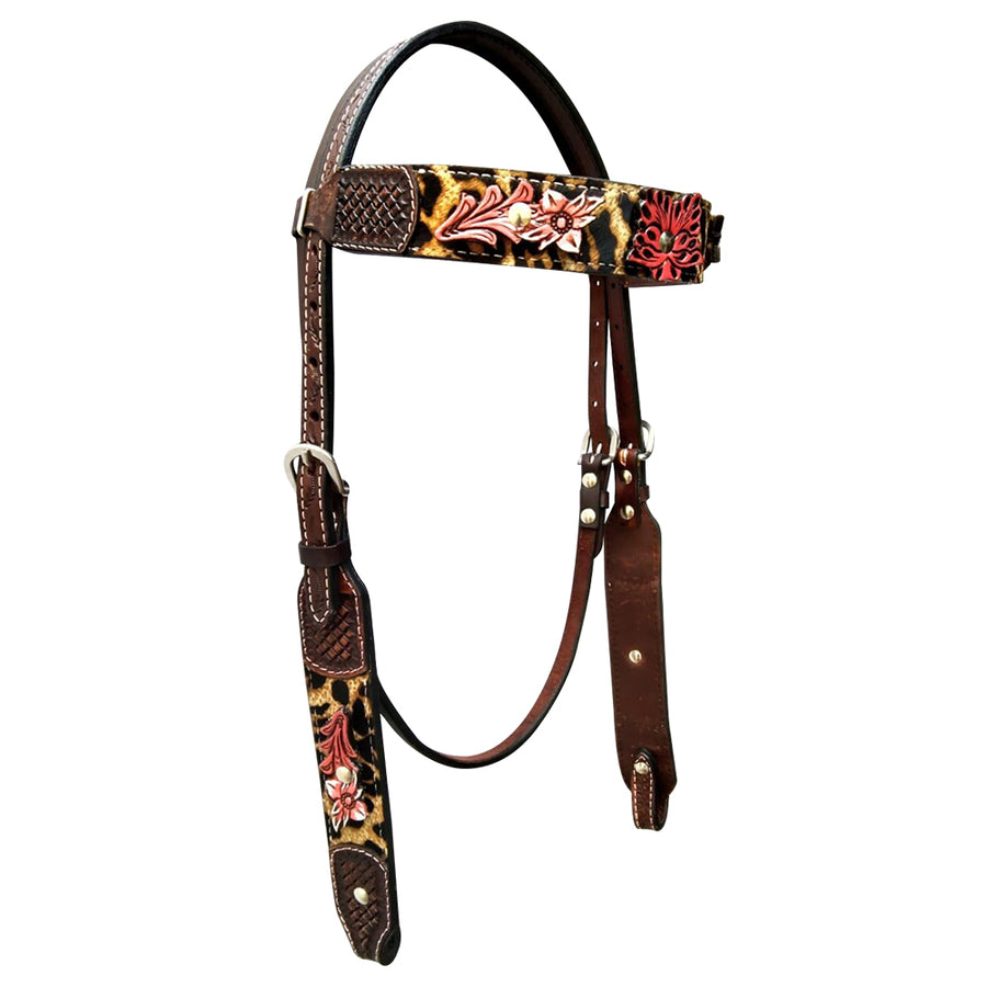 Bar H Equine Horse Leather Headstall Lilibeth Horse Brown - Uhorse