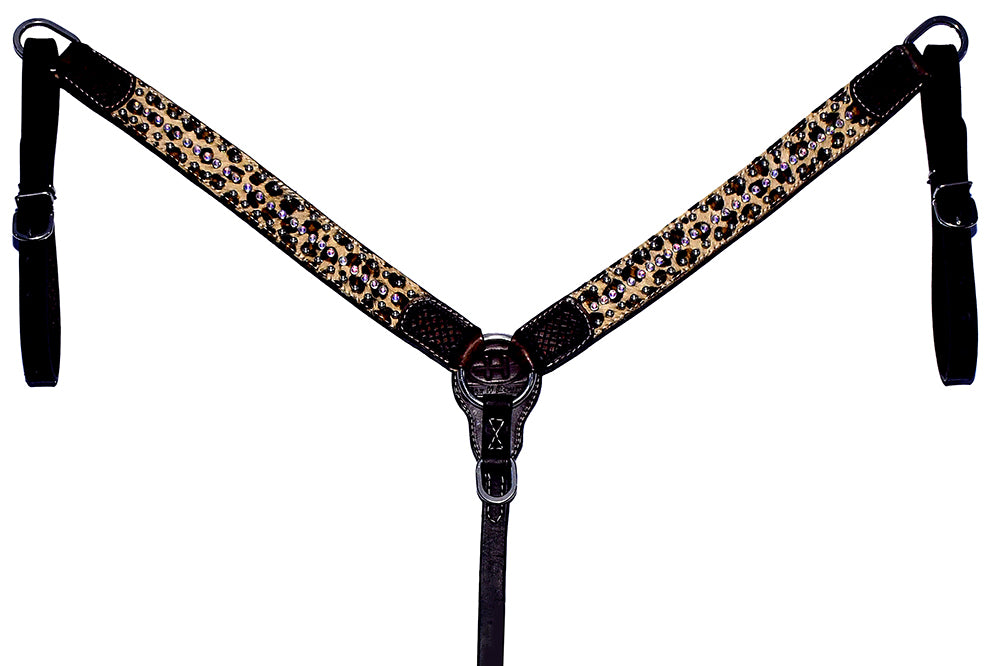 Bar H Equine Premium Hand Tooled Leather Stainless Steel Hardware Breast Collar Brown