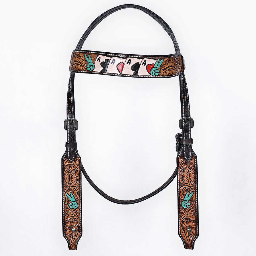 Bar H Equine American Leather Horse Saddle Tack One Ear Headstall | Breast Collar Browband Wither Strap Set for Horses BER154