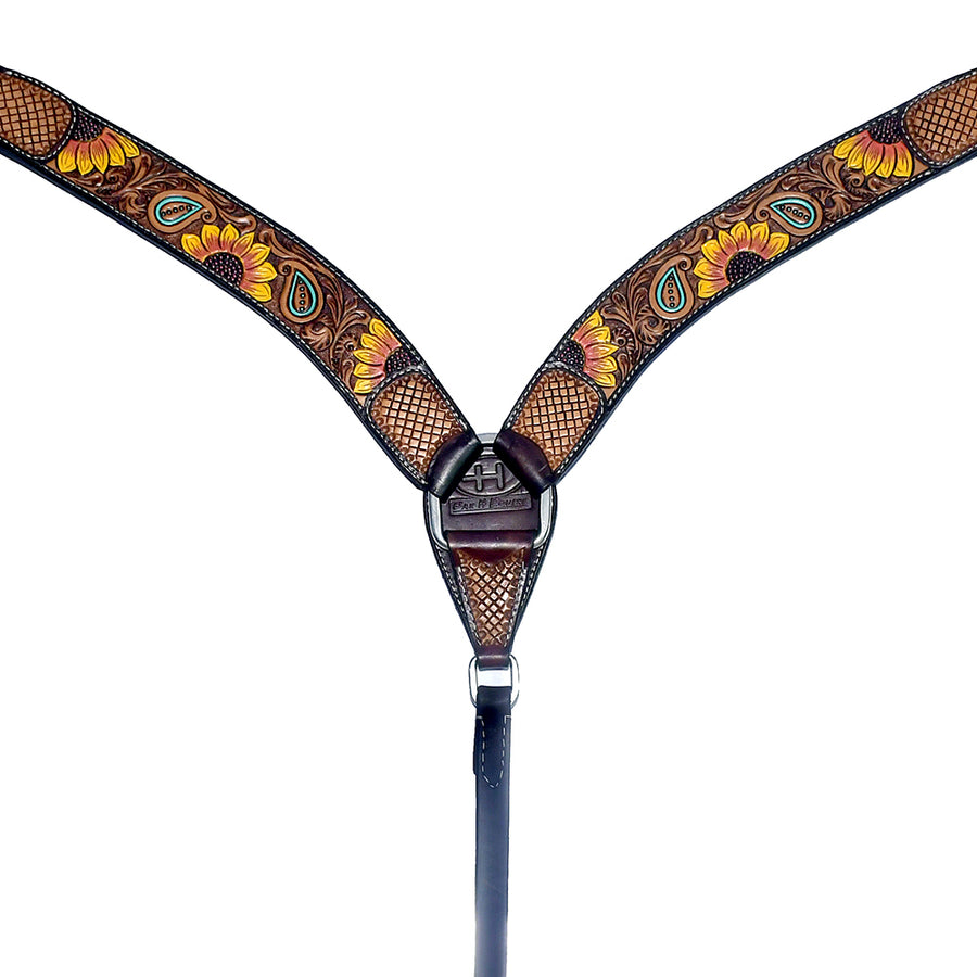 Leather breast collar with sunflower tooling - Uhorse
