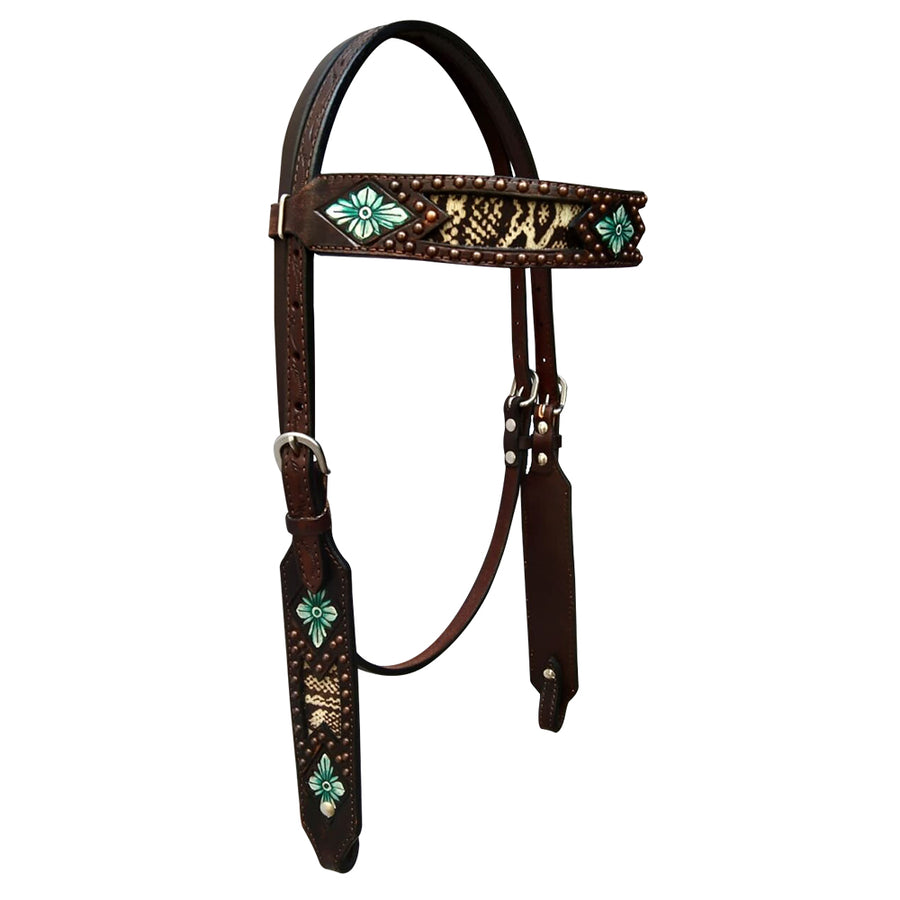 Bar H Equine Western Horse Floral Genuine American Leather Headstall - Uhorse