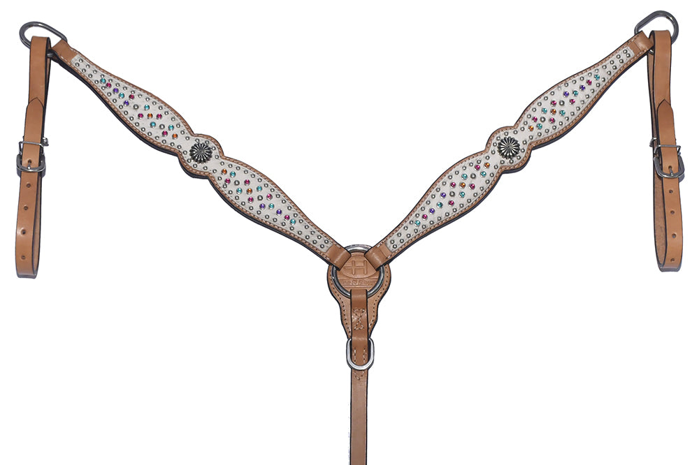 Bar H Equine Western Horse Pinwheel  Genuine American Leather Breast Collar Headstall Tack Set