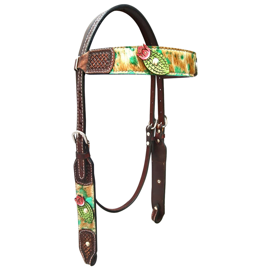 Bar H Equine Hand Tooled Leather Stainless Steel Hardware Headstall Brown - Uhorse