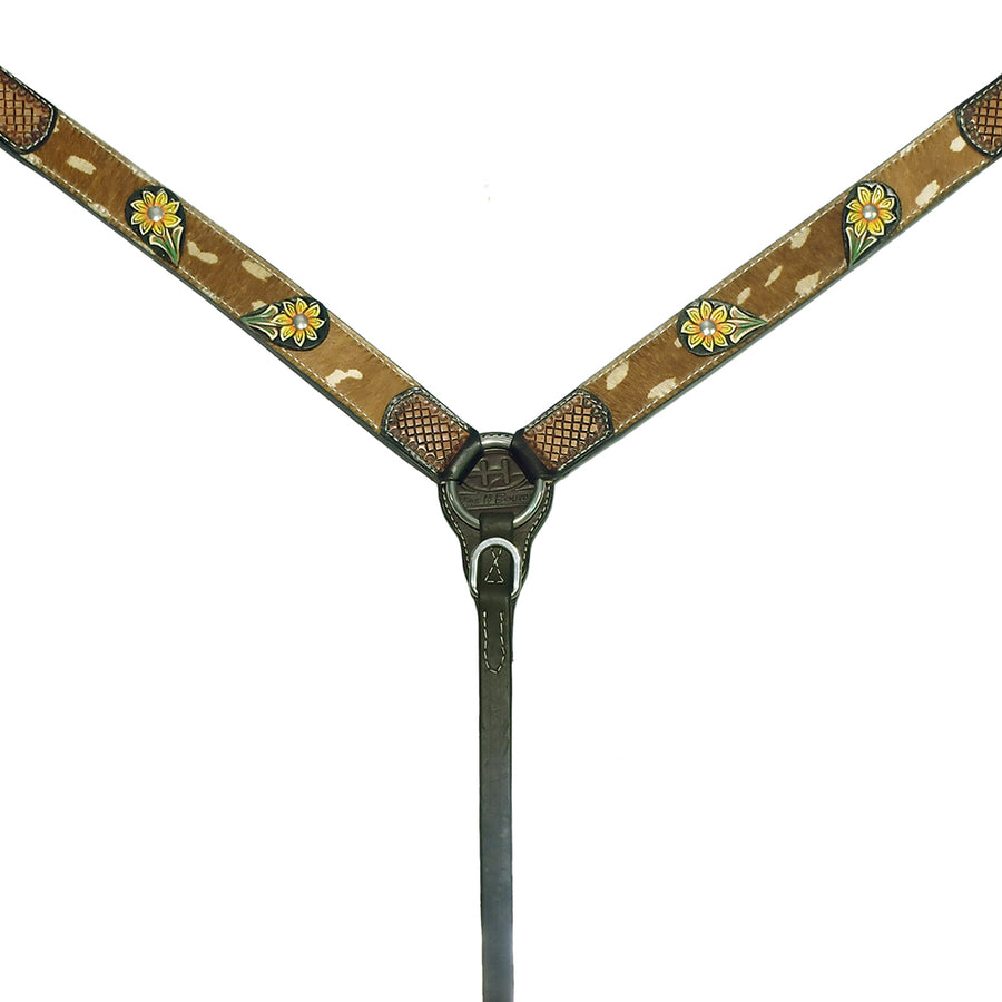 Brown leather breast collar with floral tooling - Uhorse