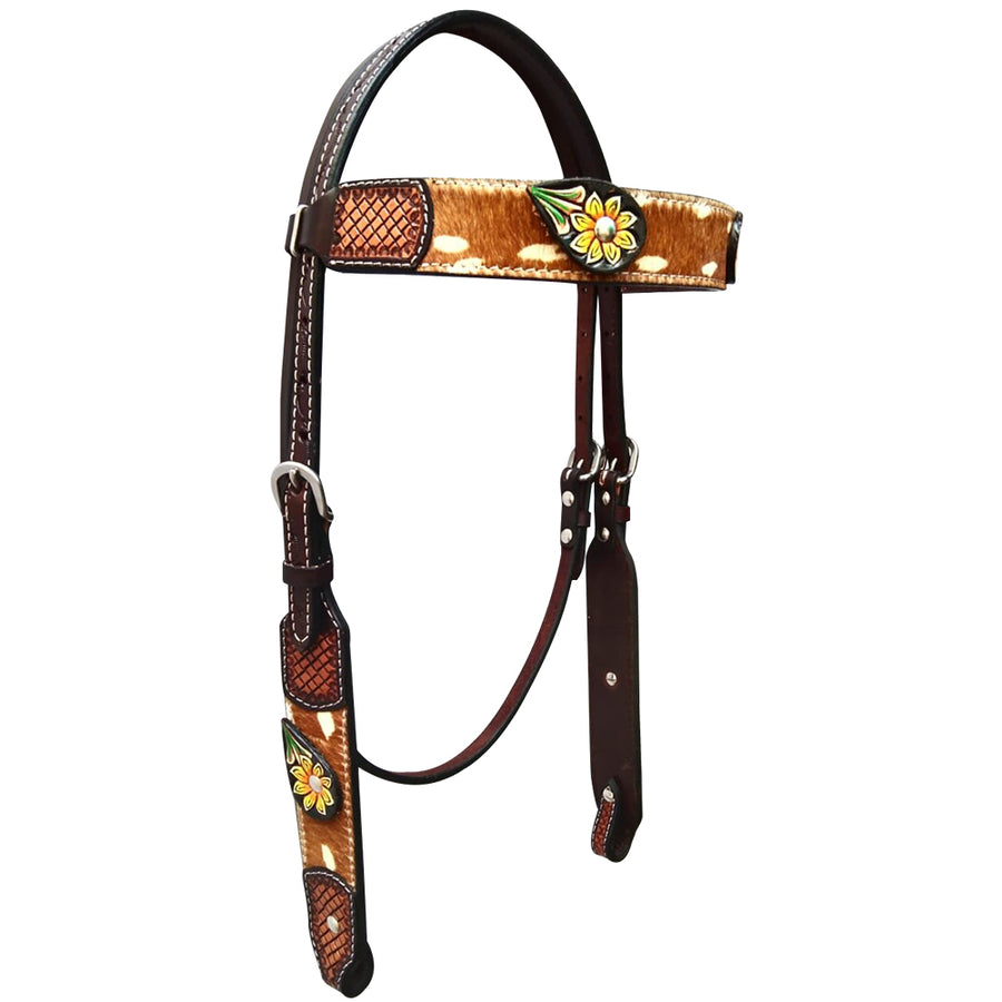 Bar H Equine Hand Tooled Leather Stainless Steel Hardware Headstall Brown - Uhorse