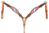 Bar H Equine Belle Unicorn Leather Headstall Tan