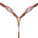 Bar H Equine Belle Unicorn Leather Headstall Tan