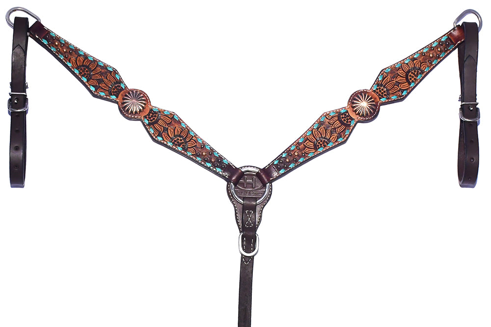 Bar H Equine Genuine Western American Leather Horse Premium Headstall & Breast Collar Set