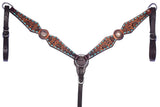 Bar H Equine Genuine Western American Leather Horse Premium Headstall & Breast Collar Set
