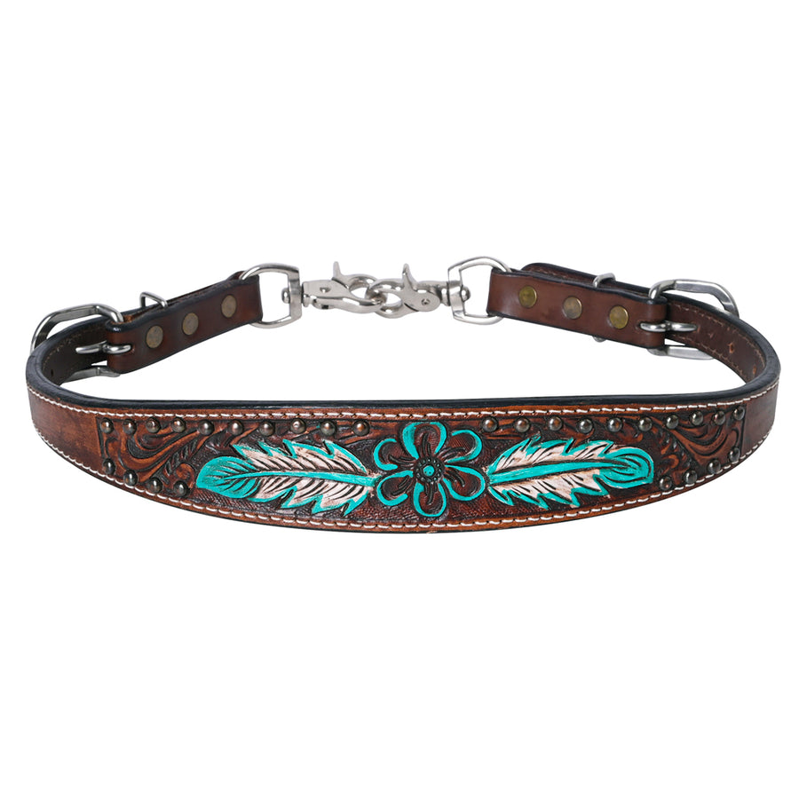 Brown leather western curb chain belt with silver hardware - Uhorse