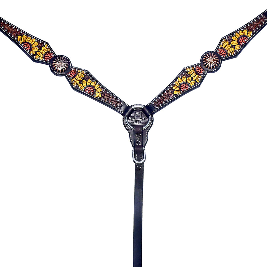 Black leather breast collar with sunflower tooling - Uhorse