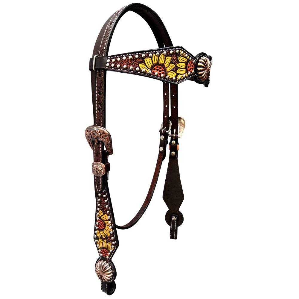 Bar H Equine Genuine Western American Leather Horse Premium Headstall & Breast Collar Set
