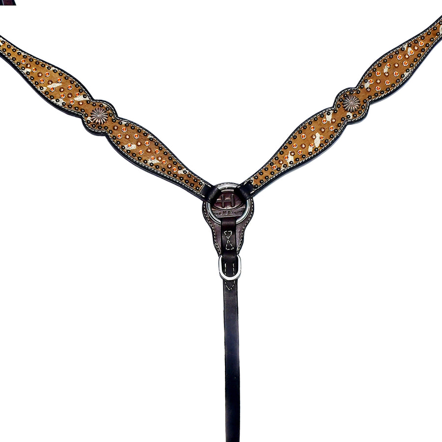 Leather breast collar with studded tooling and black hardware - Uhorse